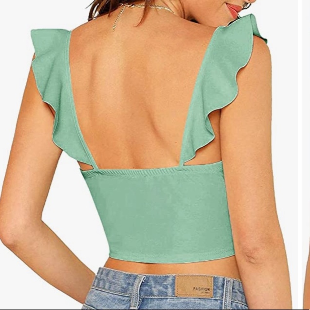 Shein Ruffle Knot Front Cami Crop Top - Picture 2 of 5